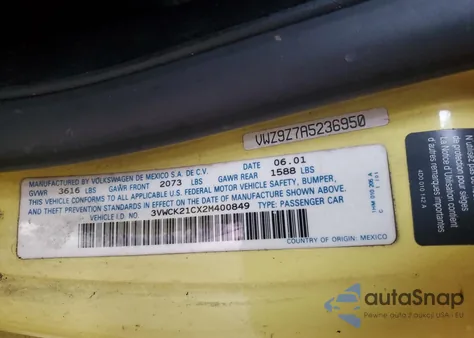 2002 Volkswagen New Beetle Gls из США, поврежденный, VIN 3VWCK21CX2M400849